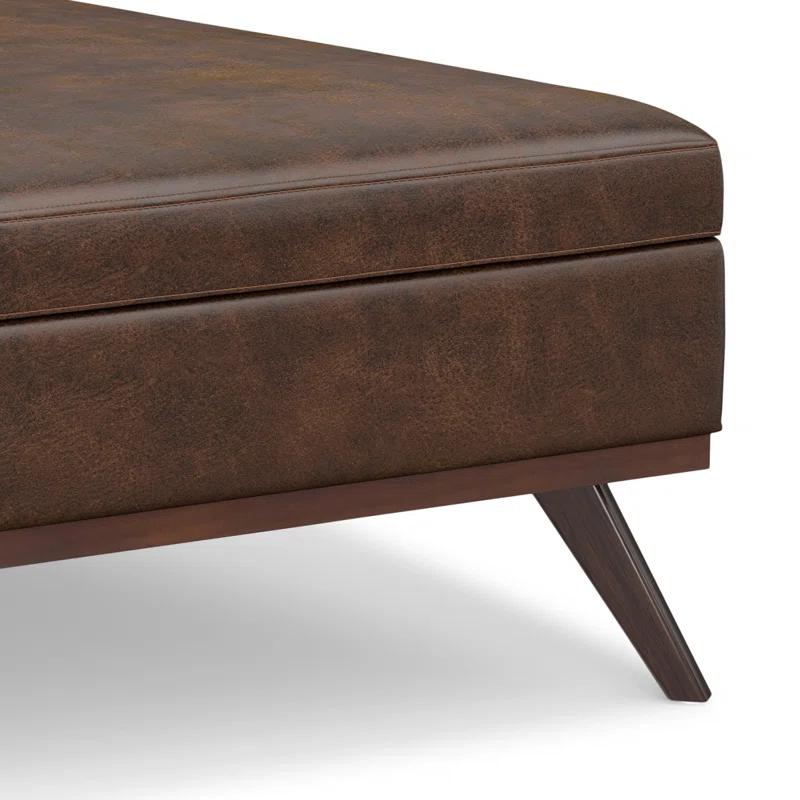 Simpli Home Owen 40"W XL Upholstered Square Coffee Table Storage Ottoman with Lift Top and Solid Wood Legs