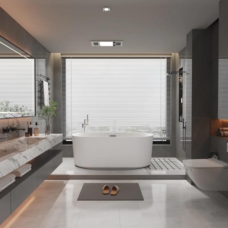 KDK HOME 67 in Freestanding Bathtub Acrylic Deep Soaking Tubs with Overflow