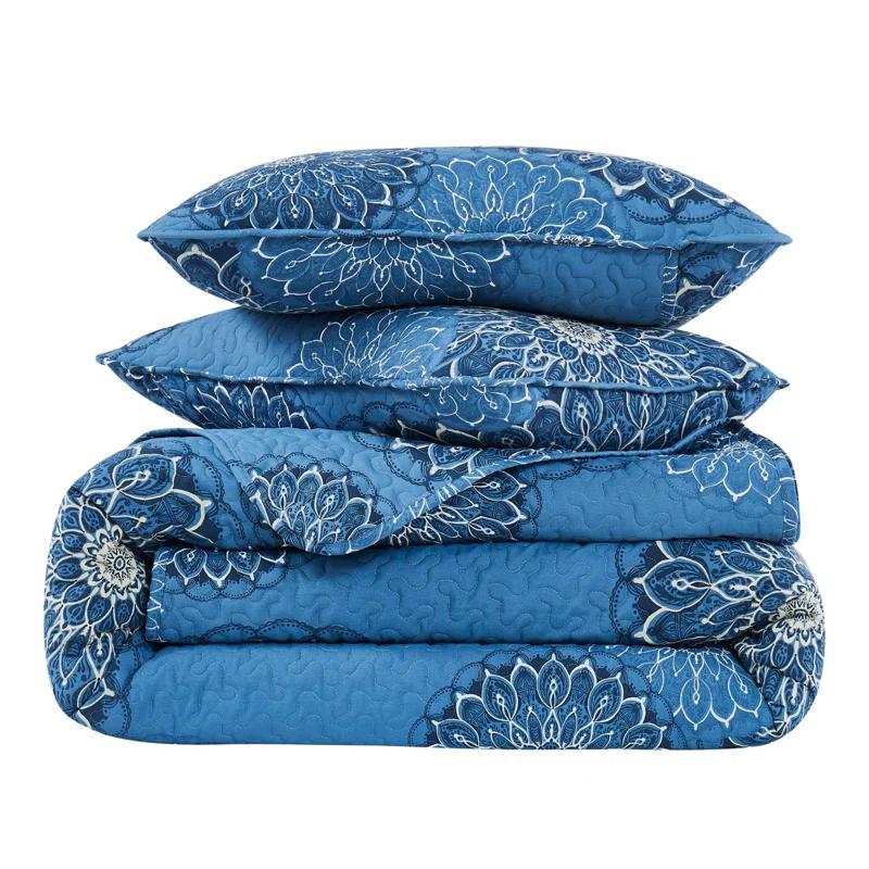 SouthShore Fine Linens Midnight Floral Blue Microfiber Quilt Set