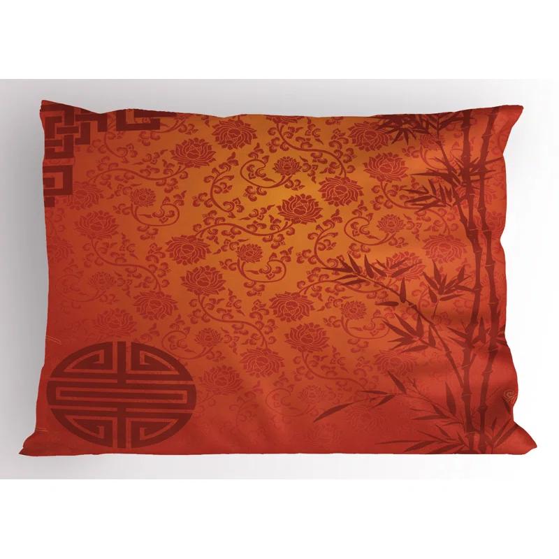 Ambesonne Ambesonne Chinese Pillow Sham 2 Pack Traditional Nature Art Pale Orange Burgundy