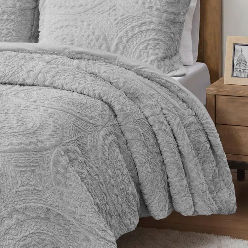 Arya Embroidered Medallion Faux Fur Ultra Plush Comforter Set