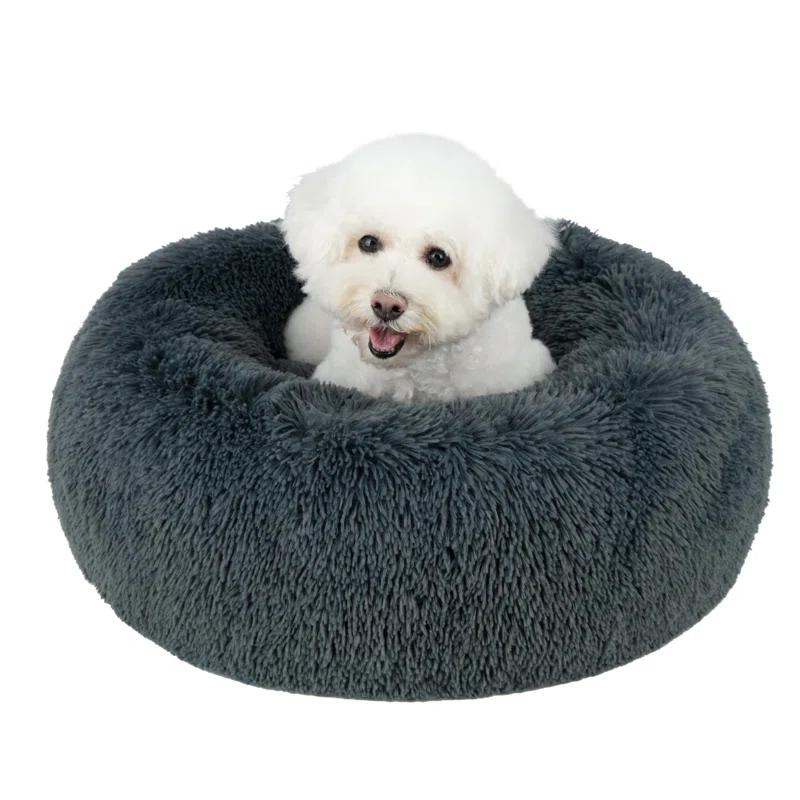 Best Pet Supplies Donut Dog Bed with Faux Fur, Anti-Anxiety Cushion, Slip-Resistant