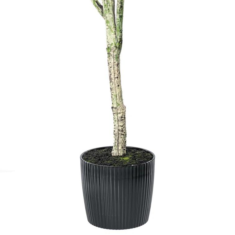Vickerman Artificial Green Olive Tree in Black Planters Pot.