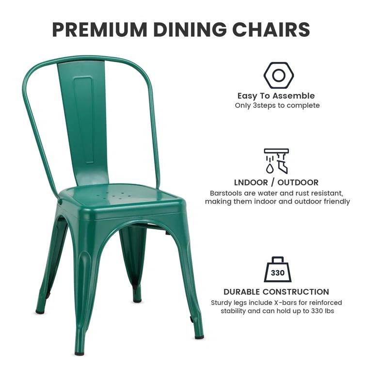 COMHOMA COMHOMA Metal Dining Chair 4pcs Industrial Modern Iron Stackable Bistro Chair (Set of 4)