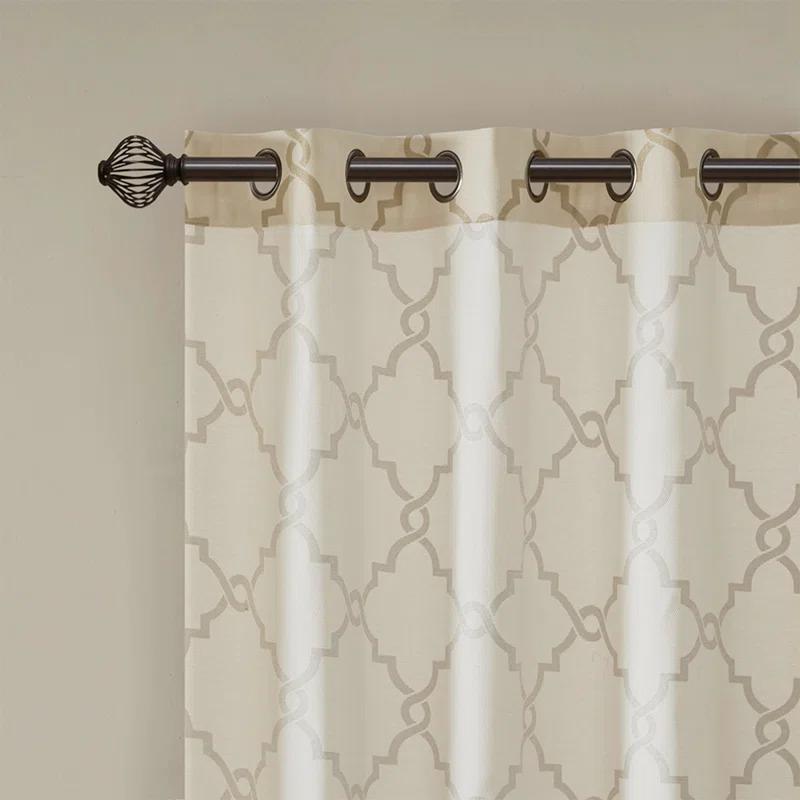 Fretwork Print Grommet Top Window Curtain Panel