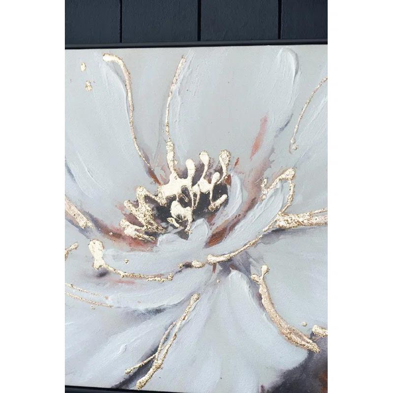 A&B Home Blooming Floral Framed Hand-Painted Wall Art - 24.5"W X 48"H X 2“L - Black Frame - Cream/Gray