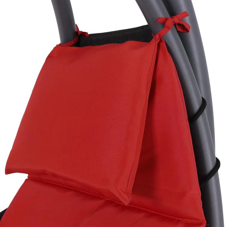 Arlmont & Co. Sadie Steel Outdoor Floating Chaise Lounge Chair with Stand and Canopy - Red