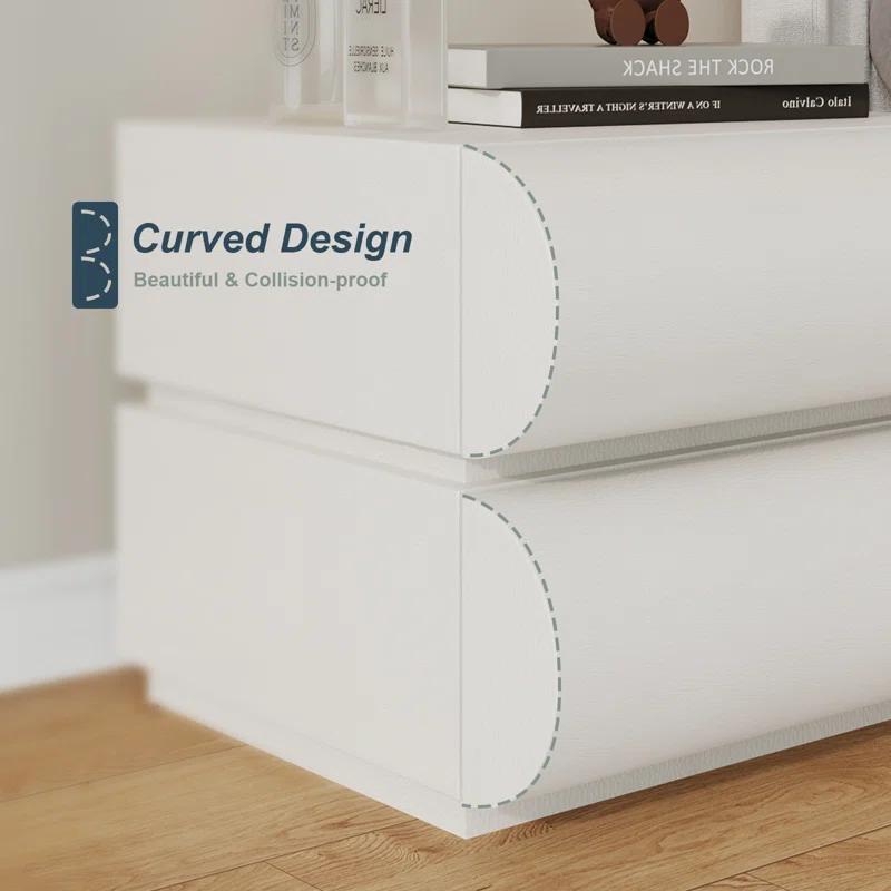 Wrought Studio™ Hasya White Nightstand with 2 Solid Wood Drawers, Leather Bedside Table for Bedroom, No Assembly Required