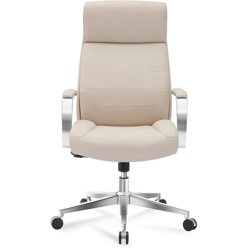 Orren Ellis Vegan Leather High-Back Executive Office Chair, Sand/Chrome, S