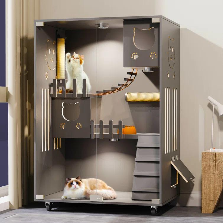 Tucker Murphy Pet™ Desara Wooden Cat Villa, Large Cat Enclosure, Indoor Enclosed Cat House