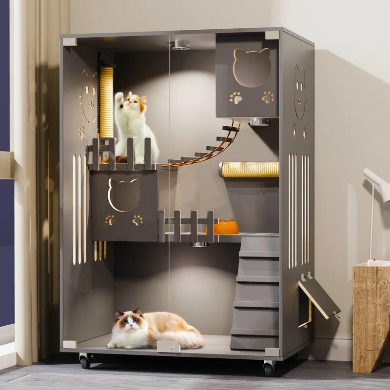 Tucker Murphy Pet™ Desara Wooden Cat Villa, Large Cat Enclosure, Indoor Enclosed Cat House