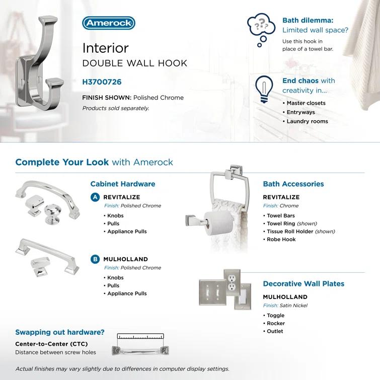 Amerock Alder Transitional Double Prong Decorative Wall Hook