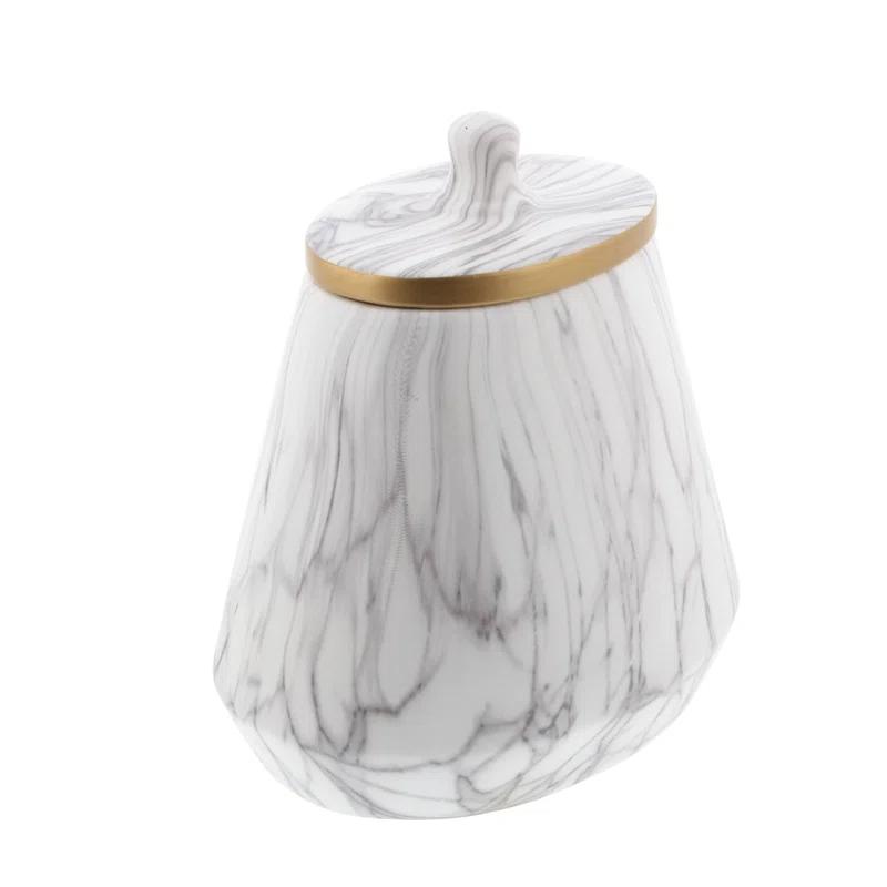 CosmoLiving by Cosmopolitan Ceramic Faux Marble White Decorative Jars with Gold accent