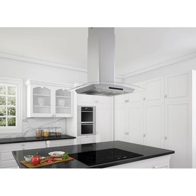 Ancona Ancona 30" Stainless Steel 650 CFM Convertible Island Range Hood with Baffle Filter AN-1418
