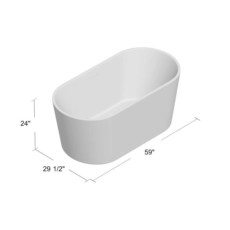 Iris 59" x 30" Freestanding Soaking Acrylic Bathtub