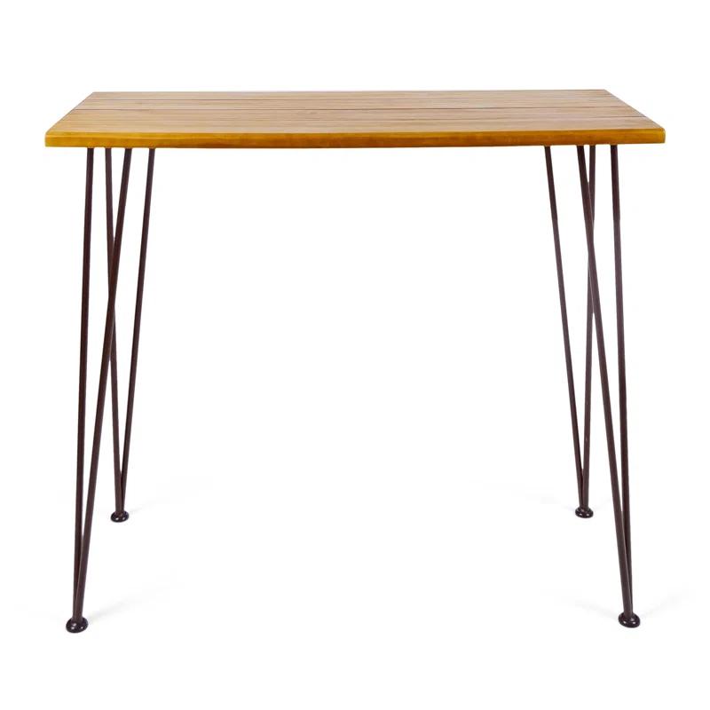 Union Rustic Loya Rectangular Acacia Wood Outdoor Bar Table