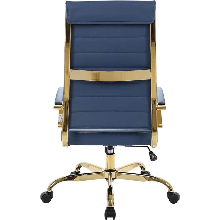 Everly Quinn Humairaa Leather Office Chair – Executive Task Chair with Swivel, Adjustable Height & Gold Base for Home Office or Conference Room