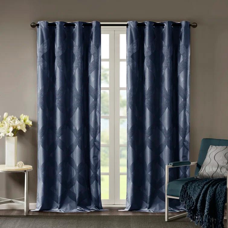 Madison Park Bentley Ogee Knitted Jacquard Geometric Total Blackout Single Curtain Panel