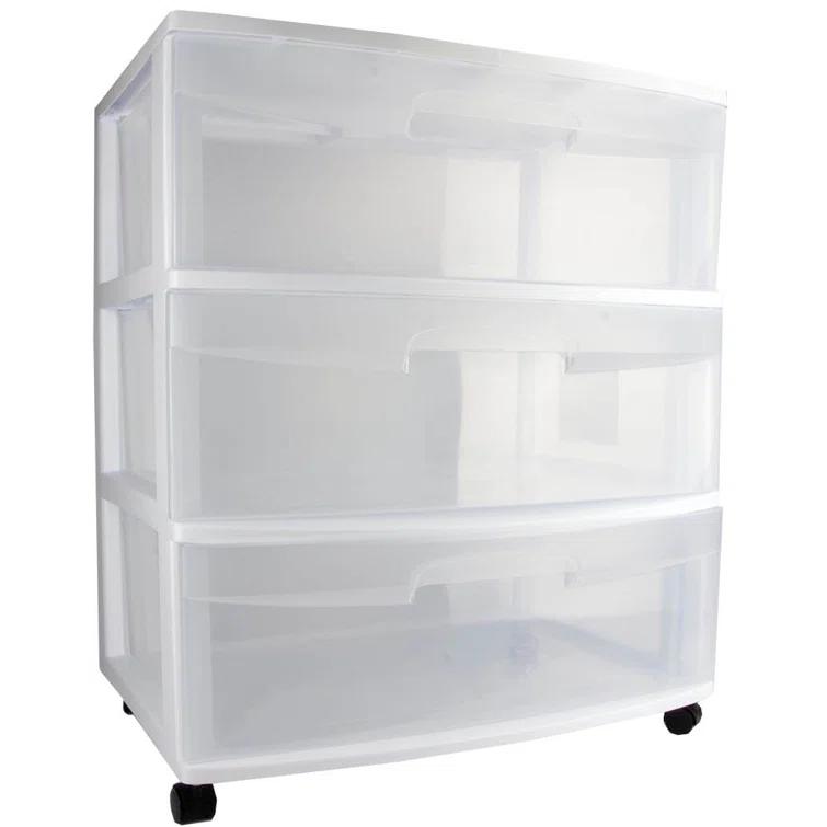 Sterilite Sterilite At Home 3 Drawer Wide Storage Cart Container with Casters (Set of 4)