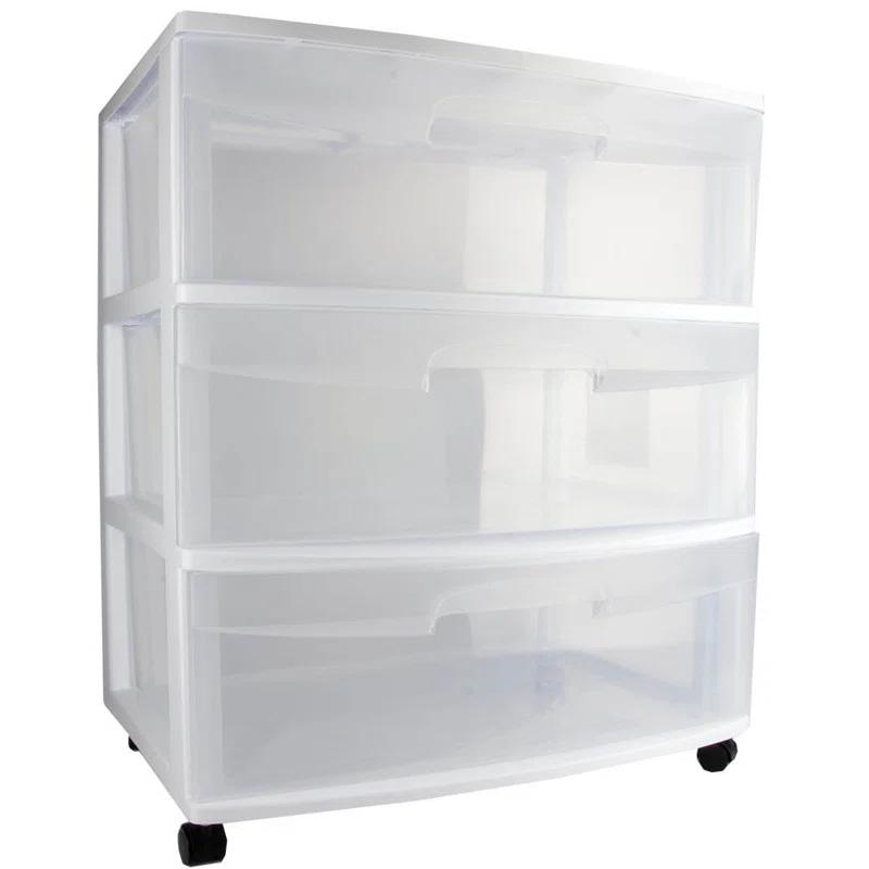 Sterilite Sterilite At Home 3 Drawer Wide Storage Cart Container with Casters (Set of 4)