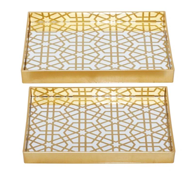 CosmoLiving by Cosmopolitan Plastic Mirrored Geometric Decor Gold Tray Set