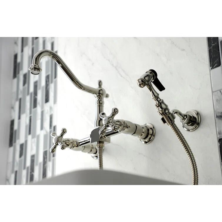 Kingston Brass Kingston Brass Heritage Double-Handle Wall-Mount Bridge Kitchen Faucet KS1241AXBS