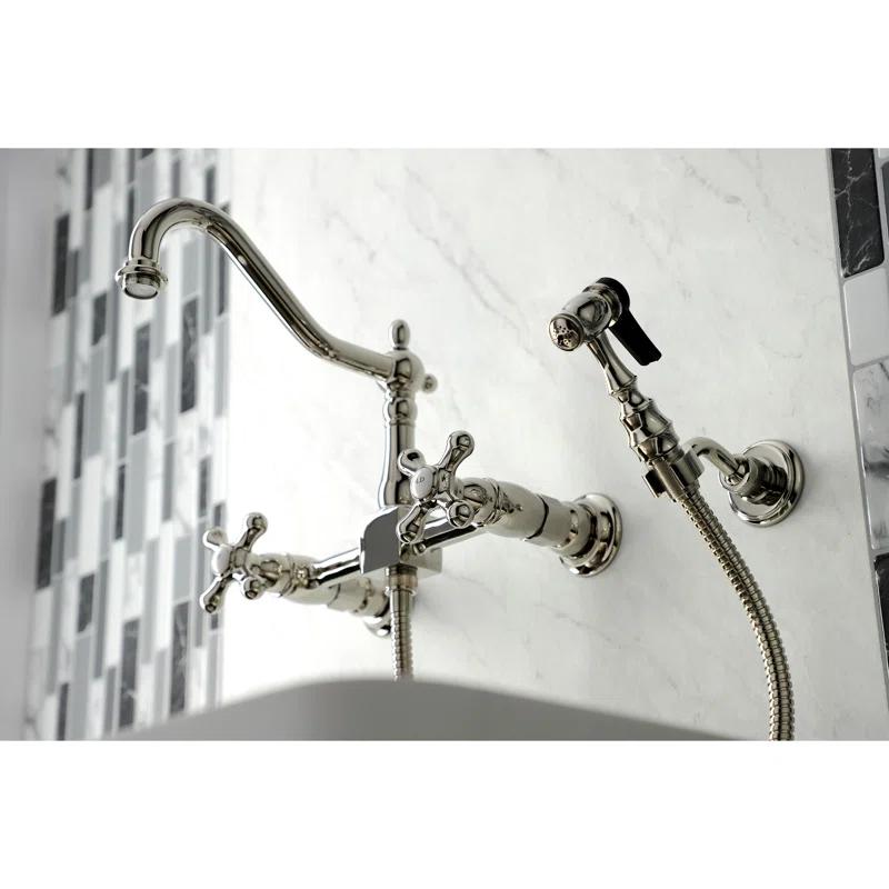 Kingston Brass Kingston Brass Heritage Double-Handle Wall-Mount Bridge Kitchen Faucet KS1241AXBS