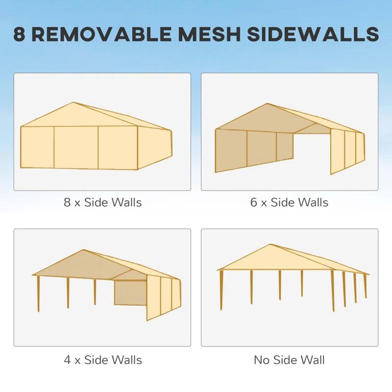 Tryimagine Outsunny 10' X 28' Party Tent Canopy, Outdoor Event Shelter Gazebo With 8 Removable Mesh Sidewalls, Zipper Doors, Steel Frame