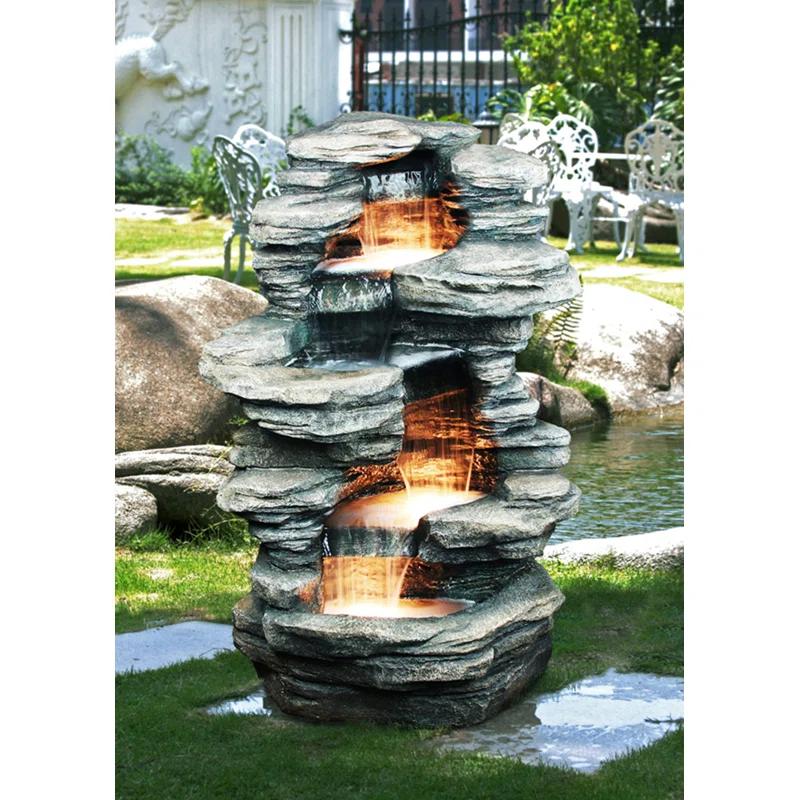 Natural Rock 4-Level Fountain with Halogen Light