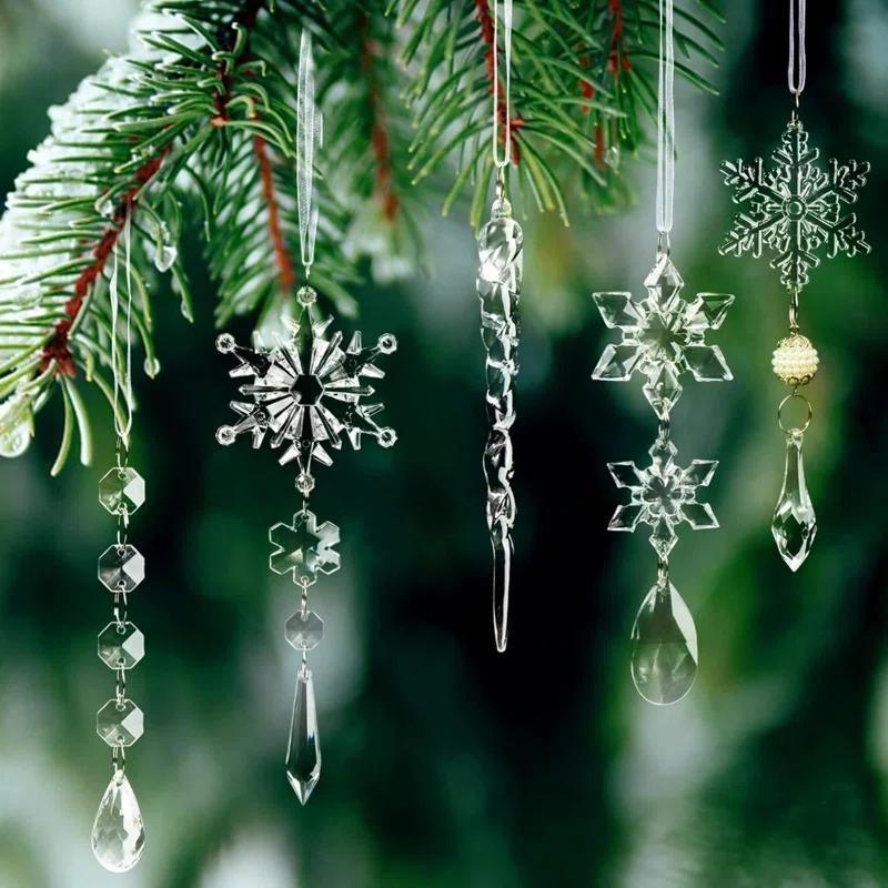 Christmas Tree Decoration Crystal Ornaments - Hanging Acrylic Christmas Snowflake Icicle Drop Crystal Ornaments For Christmas Tree Winter New Year Party Supplies