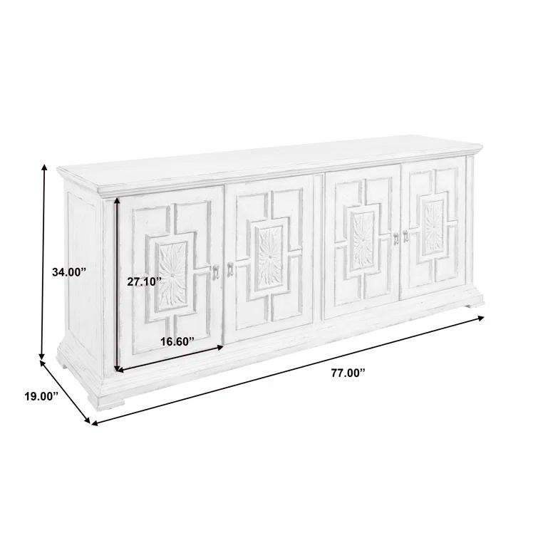 Pulaski Furniture 4 Door Rosette Carved Entertainment Credenza in Distressed White