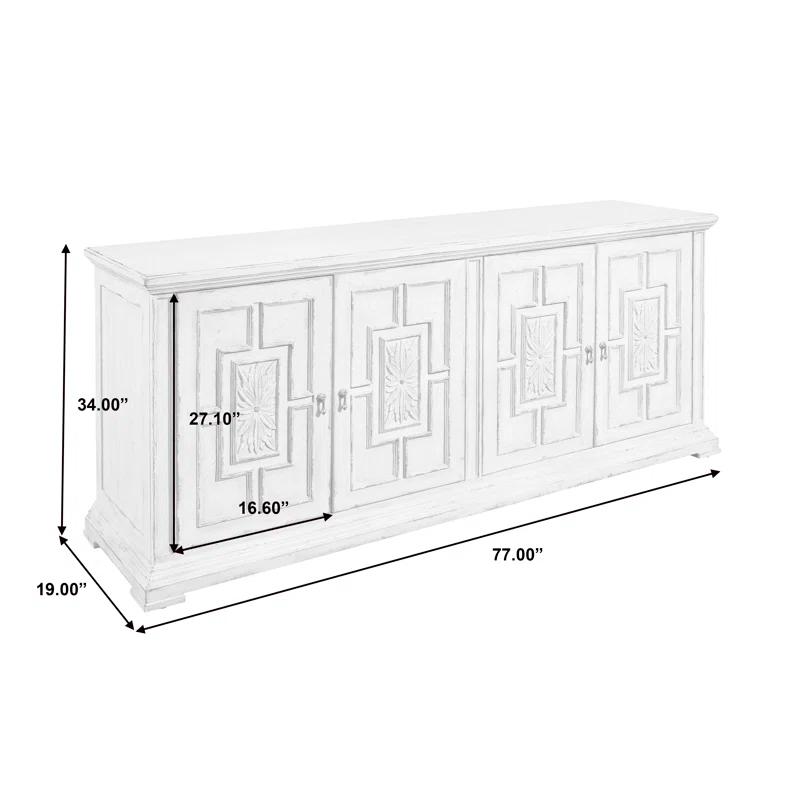 Pulaski Furniture 4 Door Rosette Carved Entertainment Credenza in Distressed White