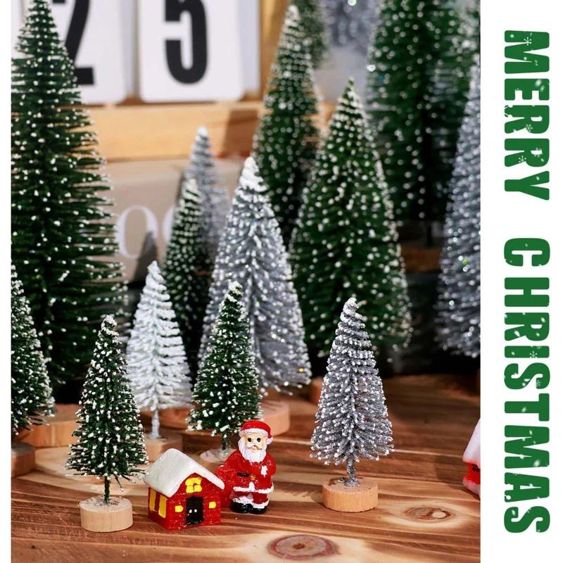 30Pcs Mini Christmas Trees Artificial Christmas Tree Bottle Brush Trees With Wooden Base For Christmas Decor Christmas Party Home Table Craft Decorations