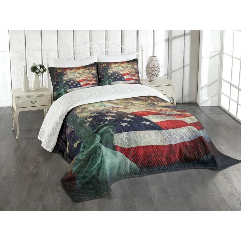 Ambesonne Ambesonne Colorful Bedspread Set Fireworks 4th of July Multicolor