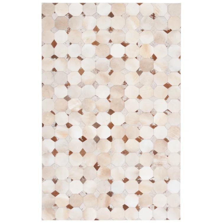 Loon Peak® Bersa Flat Weave Hair On Leather Geometric Rug