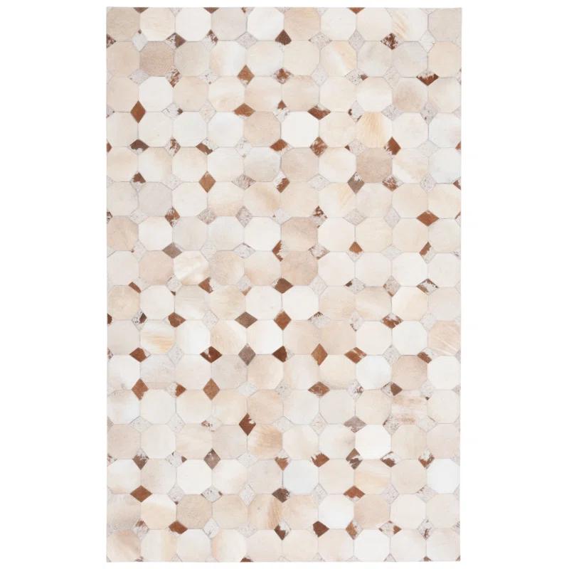 Loon Peak® Bersa Flat Weave Hair On Leather Geometric Rug
