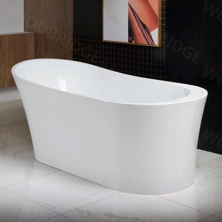 WoodBridge 67" x 32" Freestanding Soaking Acrylic Single Slipper Bathtub with Reversible Drain B0084-ORB-Drain &O