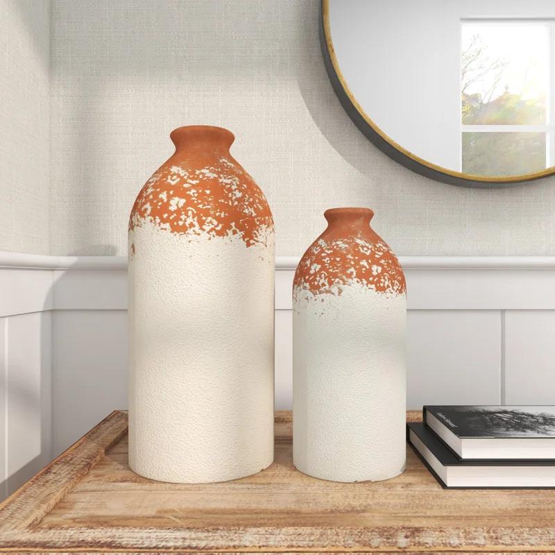 Novogratz Ceramic Decorative White Vase with Terracotta Detailing Set