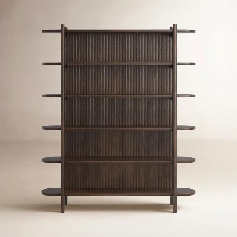 Redford 81" Dark Brown Mango Wood Mid-Century Modern Bookcase