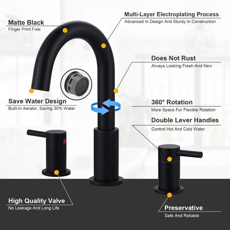 iVIGA VBA90B Bathroom Faucet 3 Hole With 360° Swivel Spout And 2 Handle Design