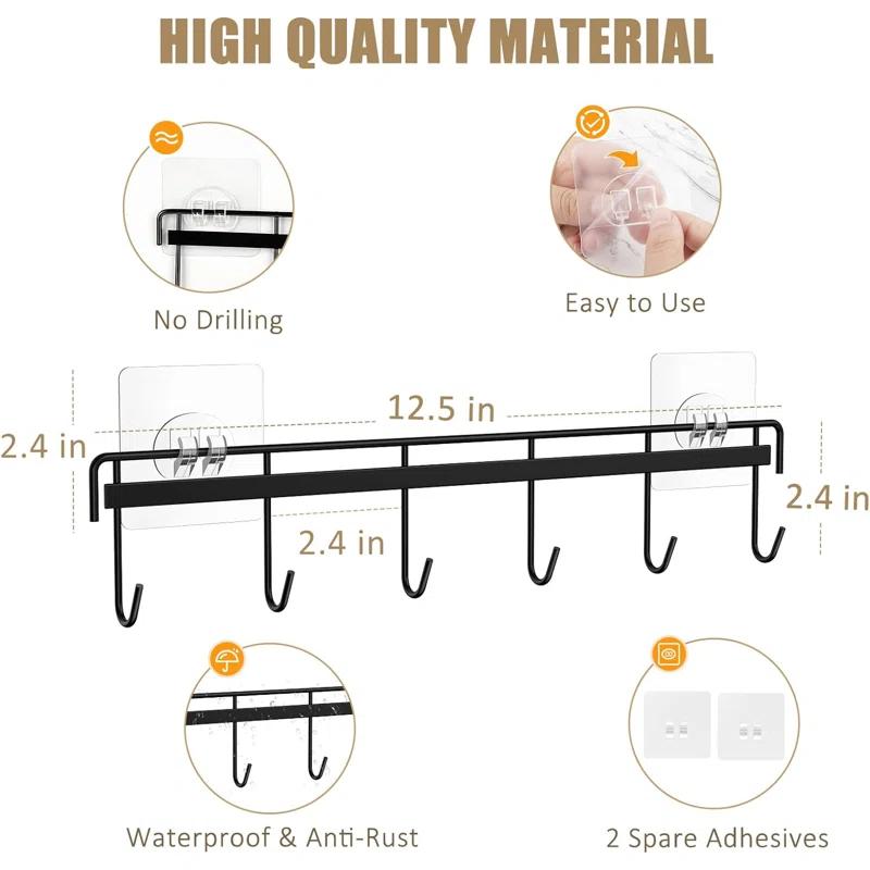 Prep & Savour Kitchen Utensil Rack Wall Mount, Adhesive Kitchen Utensil Hanger No Drilling