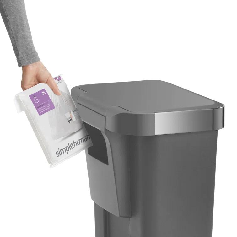 Simplehuman 45 Liter Rectangular Kitchen Trash Can with Liner Pocket, Grey Plastic
