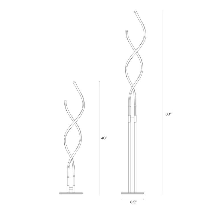 Brightech Embrace 40–60" 2-in-1 Modern LED Spiral Floor and Table Lamp with Black Finish, Adjustable Height, and Built-In 3-Way Dimmer