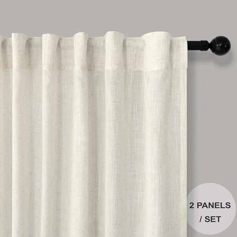 Ivory Cream Curtains 86 Inches Long For Living Room 2 Panel Set Back Tab Pocket Light Filtering Semi Sheer Linen Pleat Curtains Rustic Farmhouse Boho Decor Cotton Textured Gauze Drapes 52 X 86