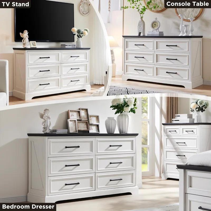 Lark Manor™ Ursula 52"W Farmhouse 6 Wide Drawer Dresser, Bedroom Chest of Drawers With Anti-Tip Design