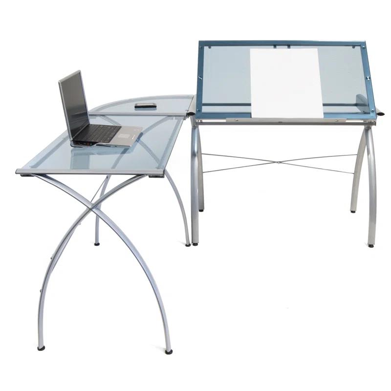 Inbox Zero Courson L-Shaped Glass Top Drafting Table