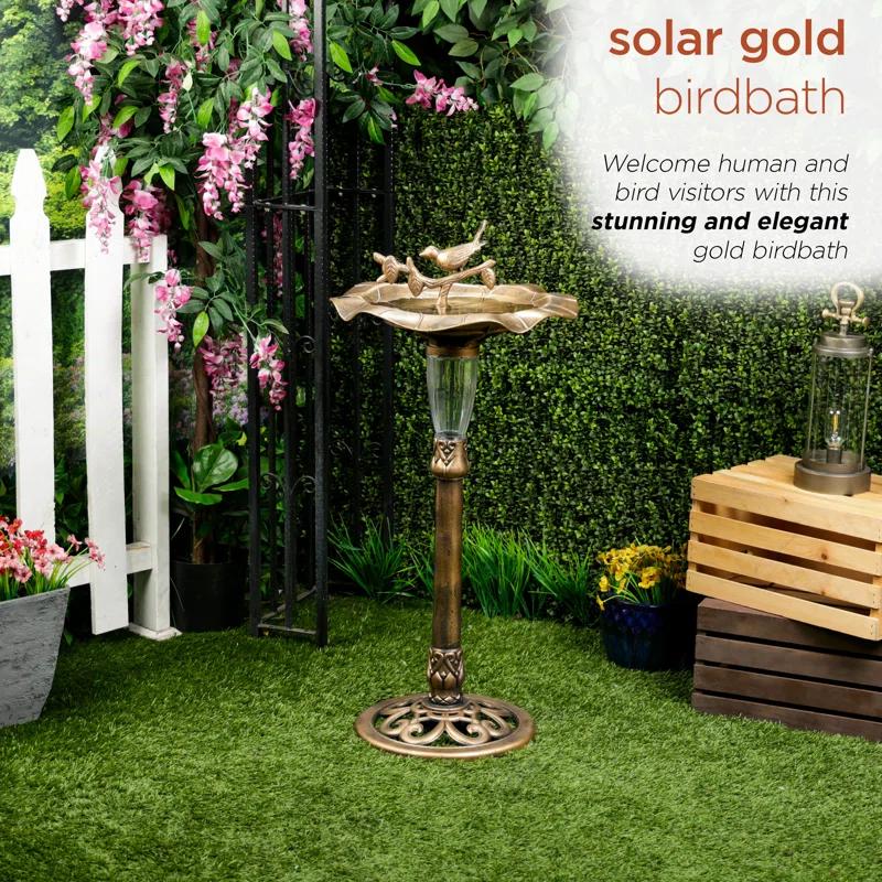 Alpine 41"H Solar Birdbath with Birds and LED Light for Garden