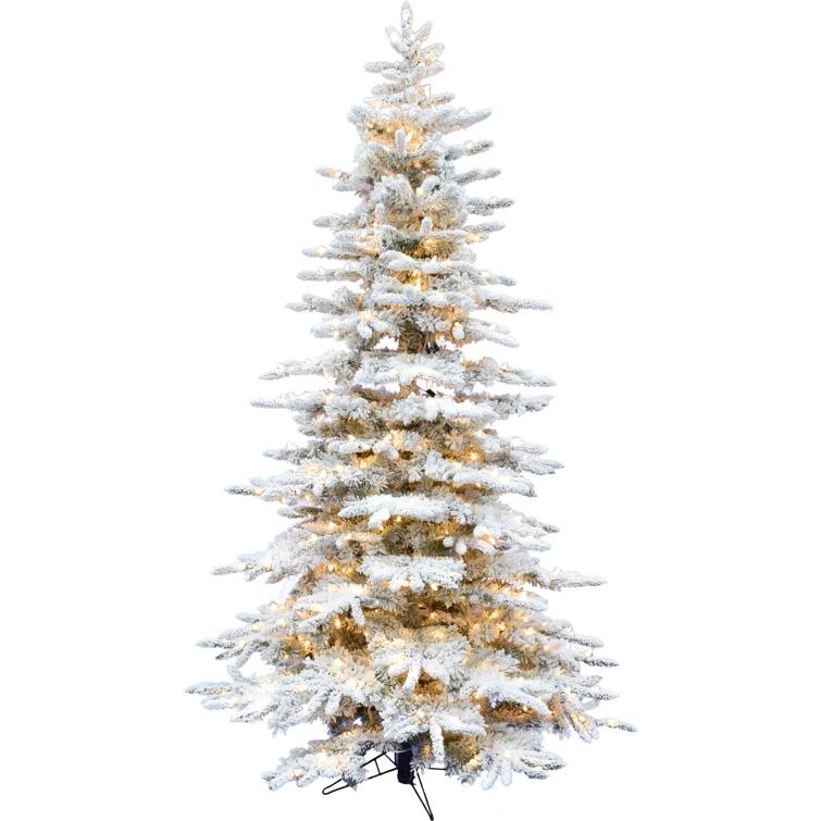 Fraser Hill Farm Fraser Hill Farm Flocked Mountain Pine Christmas Tree with LED Lights