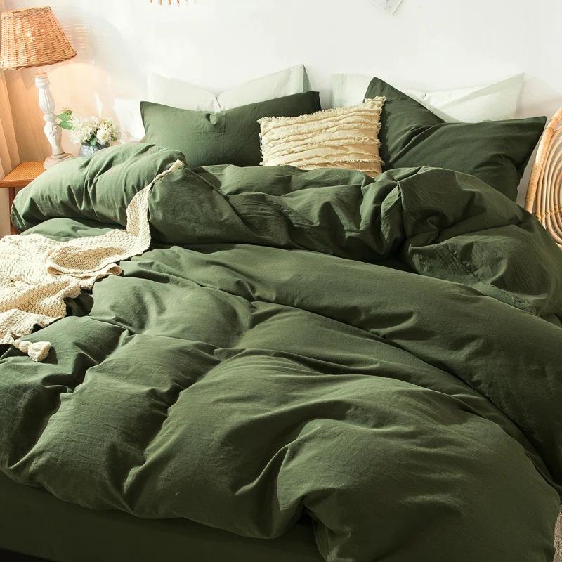 MOOMEE 100% Washed Cotton Linen Like Textured Duvet Cover Set