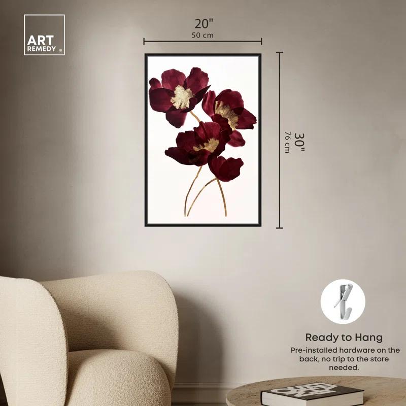 Art Remedy Art Remedy Wine Flowers Framed Floral Fine 1 Piece Canvas Wall Art 57114